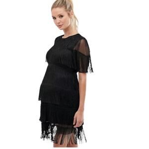 NWT Sold Out ASOS DESIGN Black Maternity fringe shift t-shirt mini dress Size 4